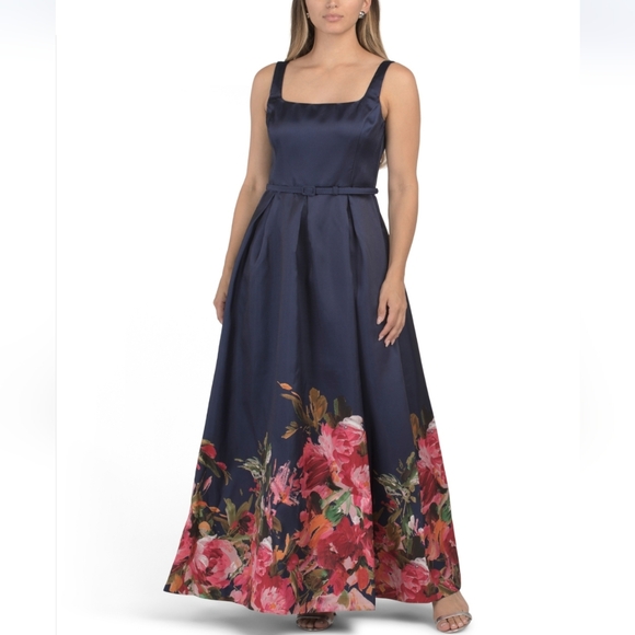Julia Jordan Women's Monroe Twill Square Neck Belted Gown